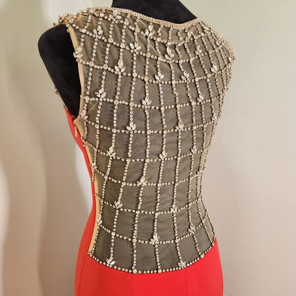 JOVANI Red Sleeveless Dress with Crystals, Size 2 - Picture 10 of 16